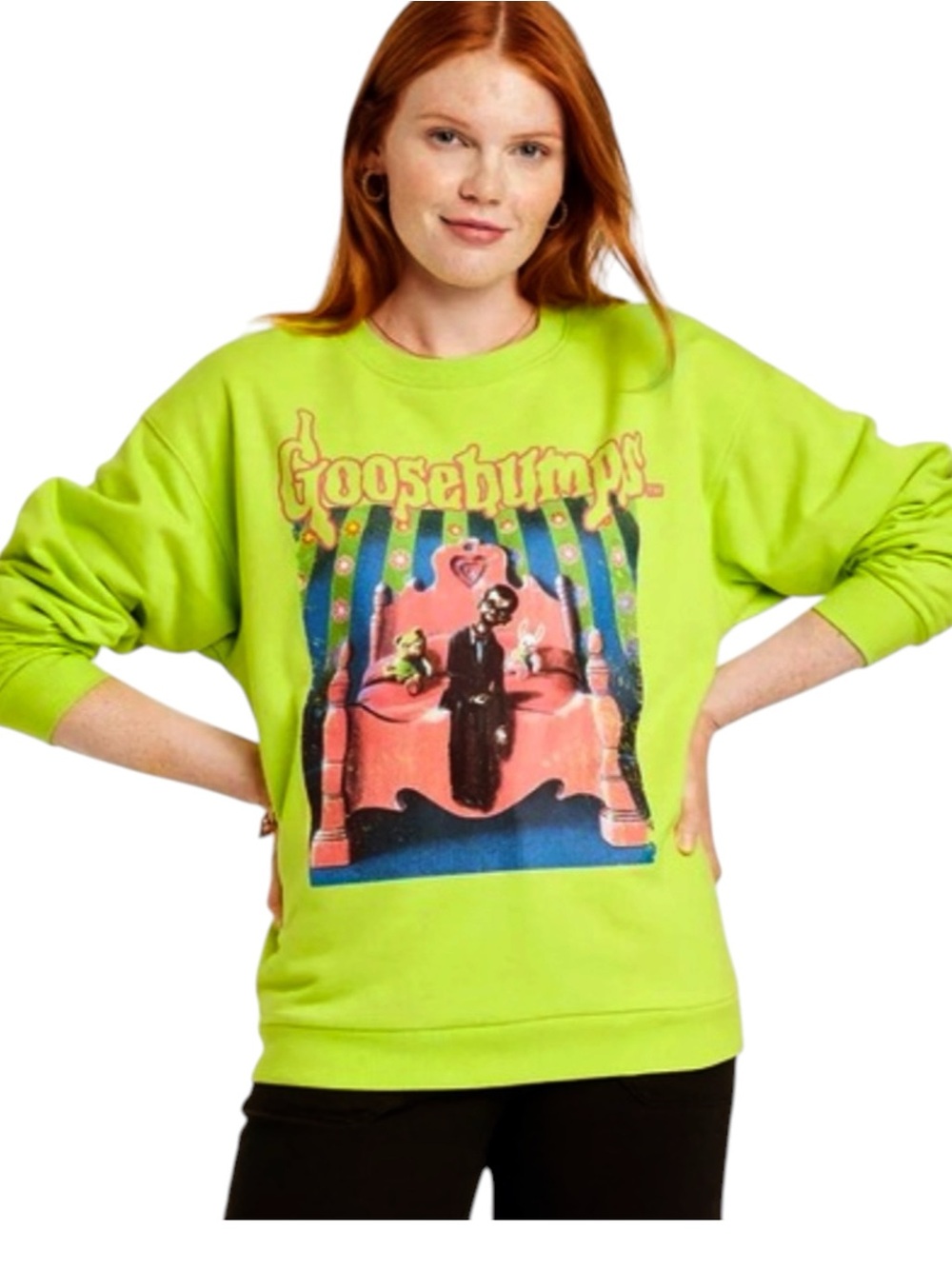 Goosebumps Slappy Night Living Dummy Sweatshirt Lime Green Scholastic Horror XXL